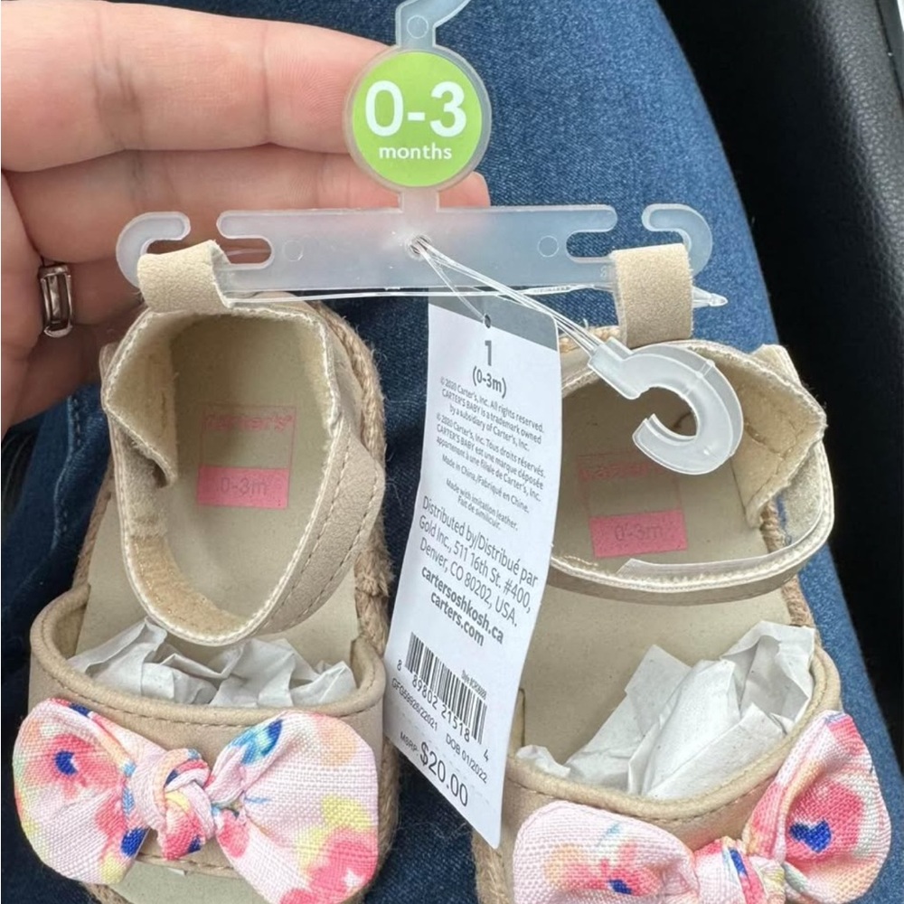 Carter's Tan Baby Shoes with Floral Bow